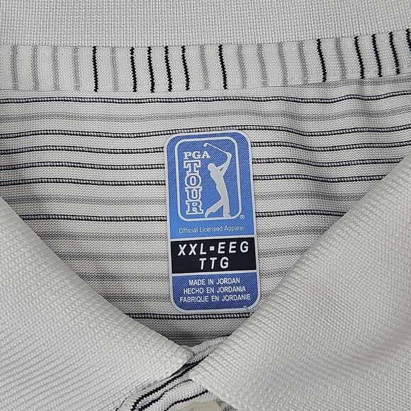 PGA Tour Polo Shirt Mens 2XL White Gray Striped Golf Performance Polyester XXL - Picture 3 of 8